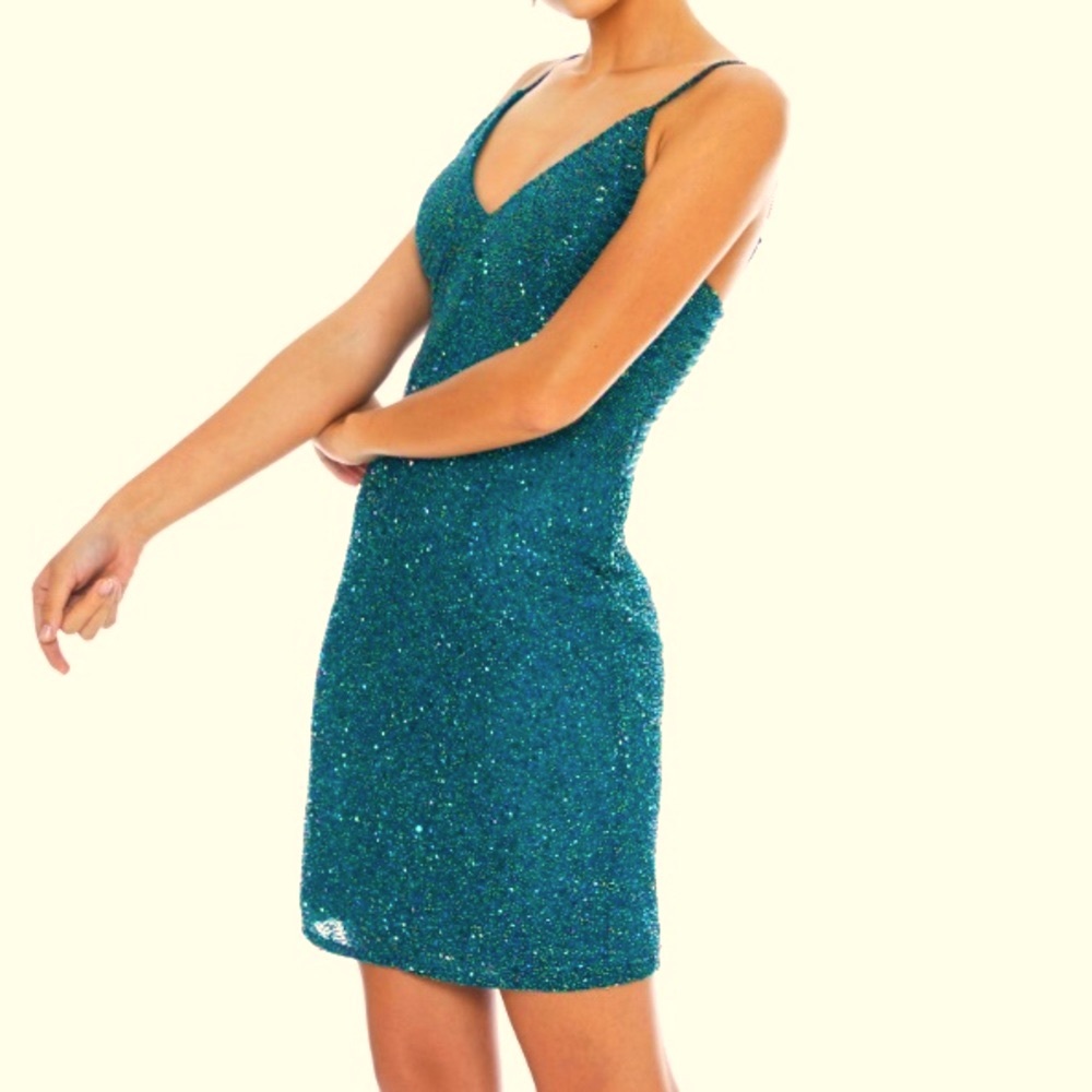 B. Darlin Cocktail Teal Sparkling Prom Wedding Mini Dress